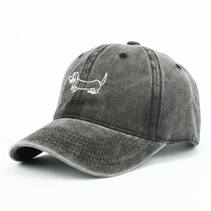 Vintage Washed Cotton Baseball Cap With Cute Dog Embroidery Distressed Adjustable Sport Sun Hat For Men Women