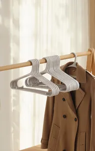 Non-slip grey plastic clothes hangers with wide shoulders for heavy coats and accessories