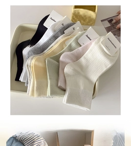 Detailed macro view of pastel cotton socks with vertical knit stripes in various colors