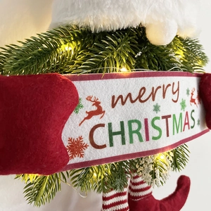 Christmas wreath with LED lights, red and white stripes, and merry CHRISTMAS banner