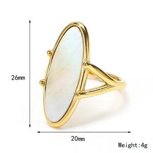 18K gold plated titanium steel oval ring with natural shell and product dimensions