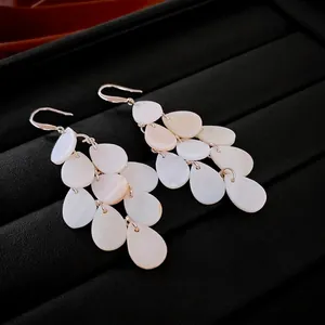 Vintage water drop freshwater shell tassel earrings with elegant multilayered design
