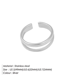 Double-layered open silver ring in stainless steel with adjustable size options