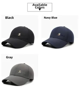 Three men's sports baseball caps in black, navy, and grey featuring sports embroidery