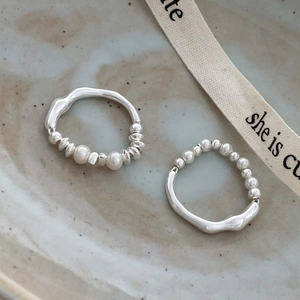 Minimalist S925 sterling silver ring featuring elegant pearls and silver beads design