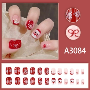 Christmas press-on nails set with red Santa and snowflake patterns in 24 pieces
