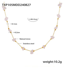 Detail of natural stone necklace with stainless steel chain length 40+5cm and weight 10.2g