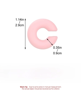 Pink matte CCB acrylic C-shaped earring detail with diameter and weight measurements