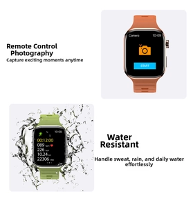 Detail of waterproof smartwatch showing orange band and real-time heart rate tracking