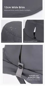 Waterproof sun hat with 12cm wide brim, ponytail hole and detachable neck flap detail
