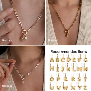 14K gold plated bubble initial necklace with paperclip chain and A-Z charms