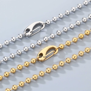 Ball Chain Necklace And Bracelet Stainless Steel Vacuum Plated 18K Gold Round Bead Minimalist Jewelry Men Women