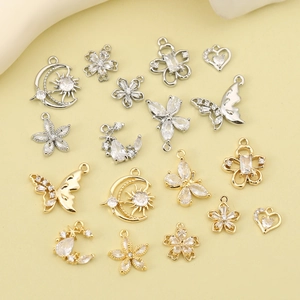 14K gold plated butterfly and star pendants with cubic zirconia for DIY jewelry