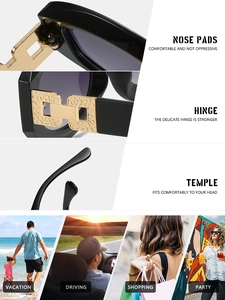 Detail view of square sunglasses with reinforced hinges and comfortable nose pads