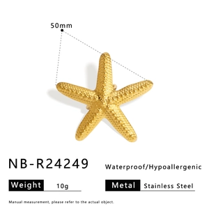 Detail of starfish design ring with textured gold finish and 50mm size dimensions