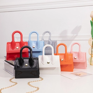 Mini Jelly Handbag PVC Glossy Chain Strap Crossbody Shoulder Bag Small Square Bag For Women
