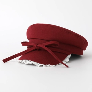 Women Newsboy Cap Cotton Flat Top Hat With Lace Trim And Bow Elegant Retro Painter Hat Accessories