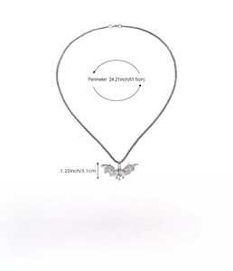 Detailed size specifications for a Gothic bat pendant necklace in silver finish