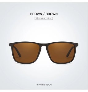 Front view of square polarized TR sunglasses with brown frames and tinted brown lenses