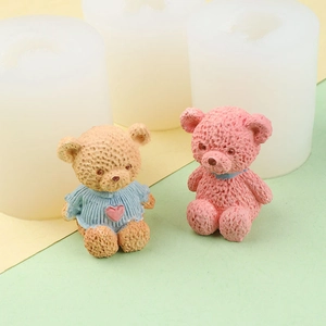 3D bear silicone mold for scented candles and gypsum crafts with fur texture detail