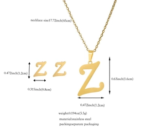Dimensioni dettagliate del set gioielli lettera Z in acciaio inox dorato con collana