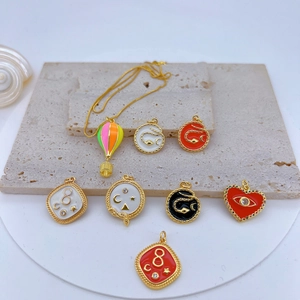 Copper Gold Plated Enamel Pendant Necklace Zircon Heart Snake Moon Star Pattern Fashion Jewelry For Women