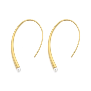 Minimalist gold streamlined hook earrings with small white pearls for a modern aesthetic