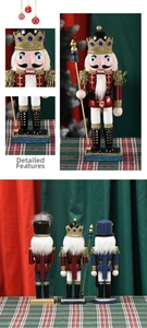 Close-up of 25cm wooden nutcracker ornaments with glitter accents and festive details