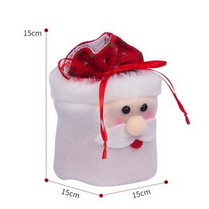 Santa Claus themed Christmas gift bag with drawstring and white faux fur trim in 15cm size