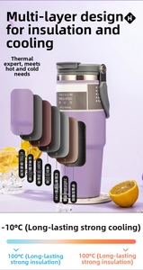 Detail of 30oz purple stainless steel vacuum tumbler showing its 7-layer insulation structure