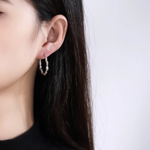 S925 sterling silver hoop earrings with elegant bamboo wave texture for women