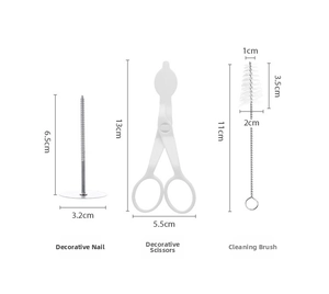 Lot de 3 outils de pâtisserie avec brosse à douille, clou à fleurs et ciseaux blancs