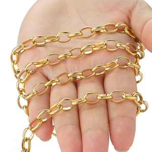 Polished 18k gold plated stainless steel wide chain necklace DIY craft supplies