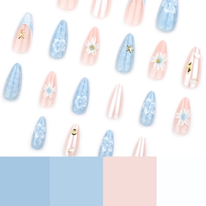 Sommerliche Ozeanwellen-Nägel zum Aufkleben mit 3D-Seestern und Muschel-Nailart