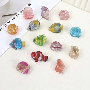 Creative Ocean Series Hair Claws Cellulose Acetate Fish Shell Shaped Clips Semi Transparent Marble Pattern For Women