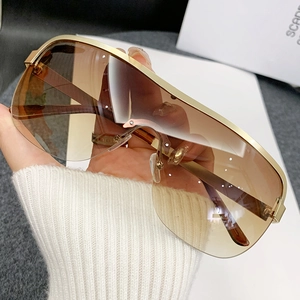Oversized Integrated Lens Sunglasses Metal Half Frame UV400 Protection Cycling Goggles Futuristic Y2K Fashion For Men Women