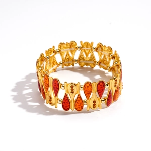 Bracciale elastico retrò con ciondolo a goccia di zircone, perline d'oro e smalto caldo