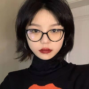Retro black cat-eye glasses frame with blue light blocking lenses for women on model