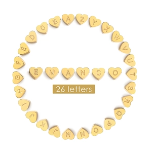 Set of 26 gold stainless steel heart-shaped alphabet charms for DIY jewelry making