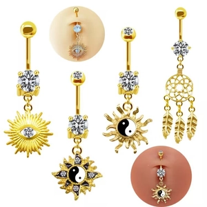 Piercing Nombril Acier Inoxydable 316L Zircon Bohème Attrape Rêves Soleil Lune Étoile Bijoux De Corps Femme