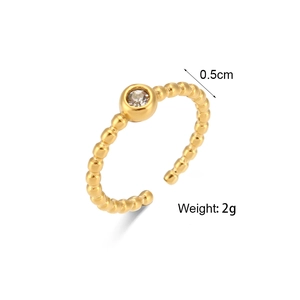 18K gold plated stainless steel bead ring with sparkling round zircon, adjustable design