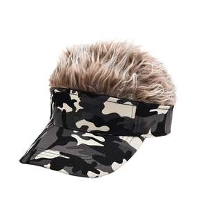 Camo visor hat with funny synthetic hair wig top for men's punk hip-hop style