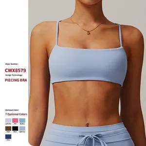 Damen Sport BH Eckiger Ausschnitt Dünne Träger Yoga Tank Top Nahtloses Fitness Unterhemd Mit Herausnehmbaren Polstern Weiches Sport Top
