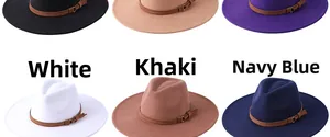 Collection de chapeaux fedora en feutre à large bord en blanc, kaki et bleu marine