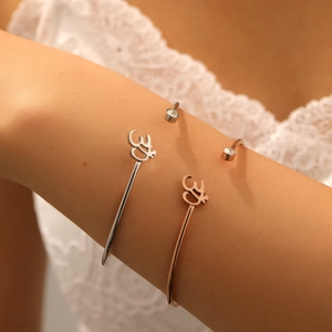 Bracelet Jonc Symbole Om Acier Inoxydable Plaqué Or 18K Strass Ouvert Bijoux Yoga Pour Femmes