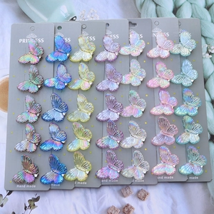 Colorful Butterfly Rose Hair Clips Iridescent Gradient Resin Alloy Duckbill Hairpins Sweet Dreamy Accessories Girls