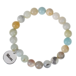 Bracelet en perles de pierre naturelle avec breloque cœur gravée Mom pour la fête des mères