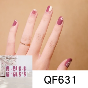 Detail of waterproof heart floral nail stickers in dusty rose with polka dots QF631