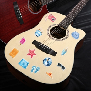 Waterproof summer beach stickers featuring sunglasses and ice cream on a guitar body