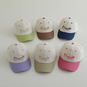 Kids Baseball Cap Quick-Drying Polyester Color Block Letter Embroidery Breathable Sun Protection Outdoor Hat